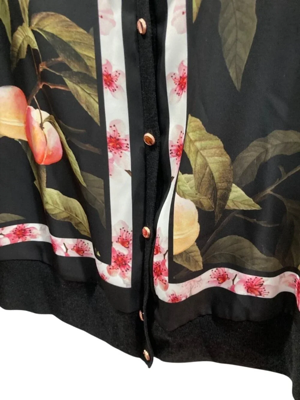 Ted Baker Peach Blossom Woven Bomber Jacket 5 L Black Wool Feminine Whimsygoth